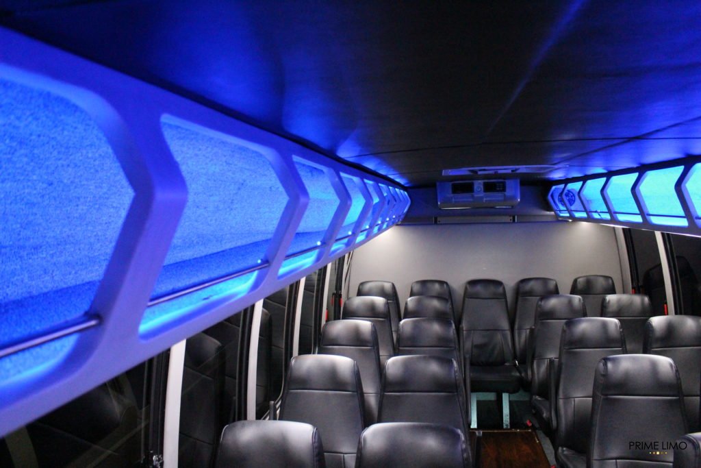 Executive Mini-Bus blue interior storage